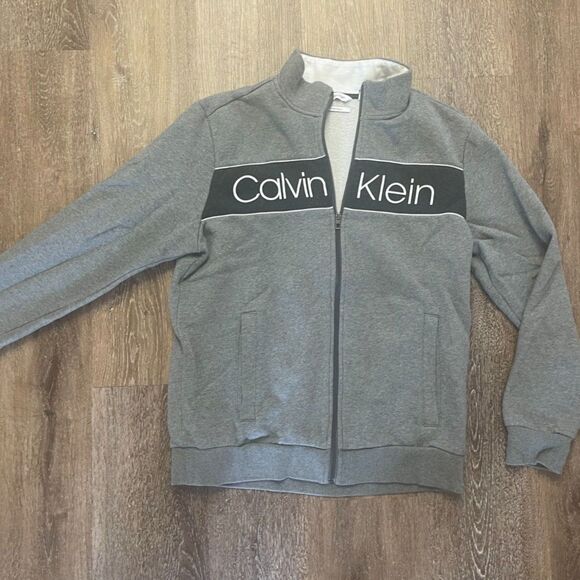 Calvin Klein Soft Touch Fleece Vintage Front Zip Logo Sweatshirt Streetwear SZ L - Picture 1 of 9